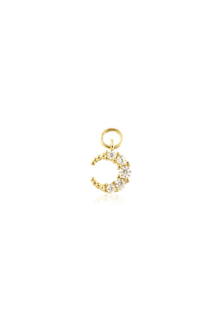 9 Carat Solid Gold Small Jewelled Moon Hoop Charm for Hinge Rings