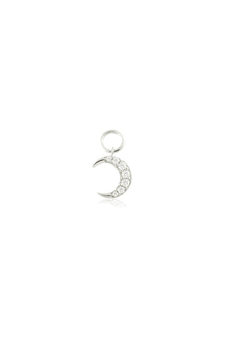 9 Carat Solid White Gold Jewelled Moon Hoop Charm for Hinge Rings