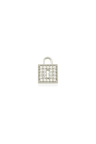 9 Carat Solid White Gold Jewelled Lock Hoop Charm for Hinge Segment Ring