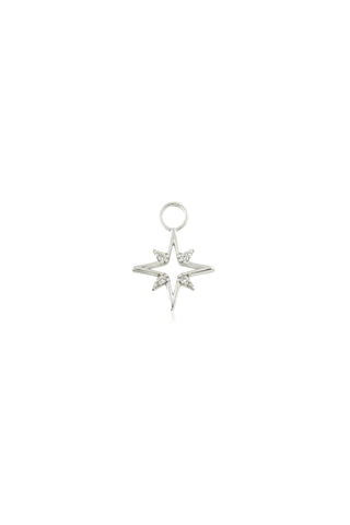 9 Carat Solid White Gold Open North Star Hoop Charm for Hinge Segment Ring