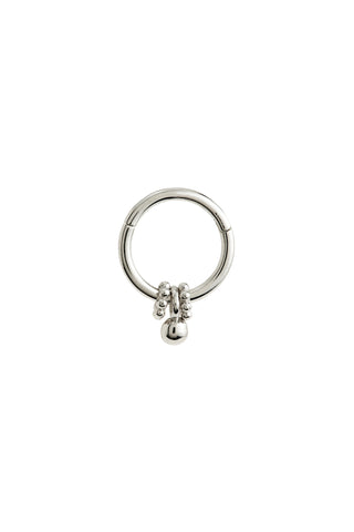 Solid Gold Hinged Segment Earring with Bead Ball Charms - White Gold