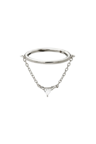 Solid Gold Hinged Conch Ring with Trillion Gem Hanging Chain - White Gold