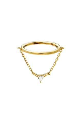 Solid Gold Hinged Conch Ring with Trillion Gem Hanging Chain - Gold