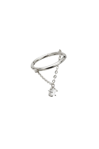 Solid Gold Conch Earring with Hanging Jewelled Star - White Gold