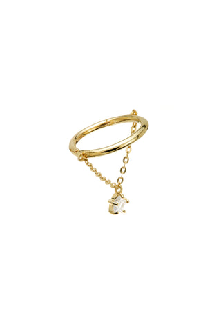 Solid Gold Conch Earring with Hanging Jewelled Star - Gold