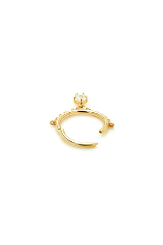 Solid Gold Conch Earring with Hanging Jewelled Star - Gold