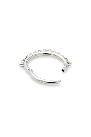 Solid Gold Hinged Conch Ring with Hanging Chain - White Gold