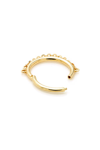 Solid Gold Hinged Conch Ring with Hanging Chain - Gold