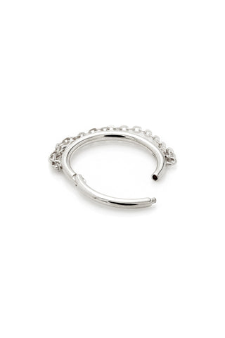 Solid Gold Hinged Conch Ring with Double Hanging Chains - White Gold