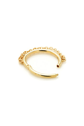 Solid Gold Hinged Conch Ring with Double Hanging Chains - Gold