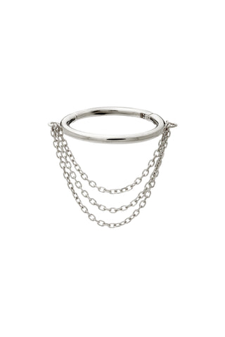 Solid Gold Hinged Conch Ring with Triple Hanging Chains - White Gold