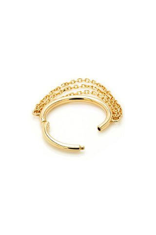 Solid Gold Hinged Conch Ring with Triple Hanging Chains - Gold