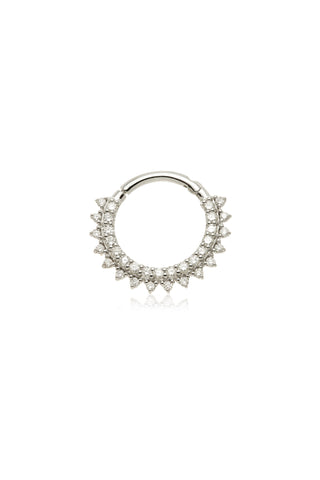 Solid Gold Daith & Septum Ring with Pavé Diamonds - White Gold