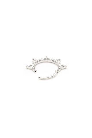 Solid 14ct White Gold Diamond Pavé Spiked Daith / Septum Ring