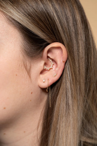 Solid 14ct Gold Pavé Diamond Spiked Daith / Septum Ring