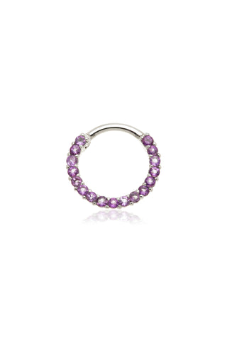 Solid 14ct White Gold Amethyst Pavé Front Facing Hinge Ring