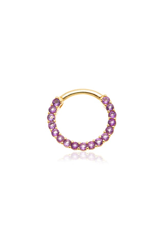 Solid 14ct Gold Amethyst Pavé Front Facing Hinge Ring