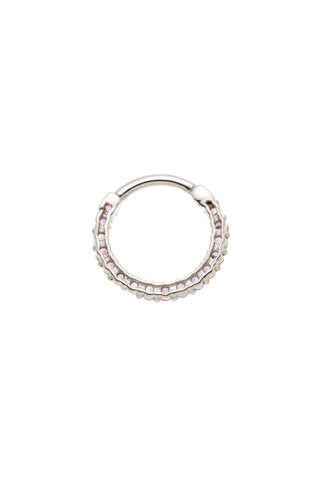 Solid 14ct White Gold Amethyst Pavé Front Facing Hinge Ring