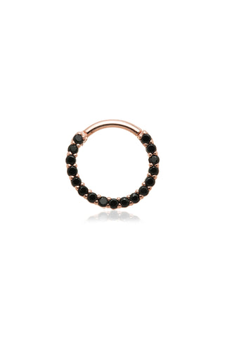 Solid 14ct Gold Pavé Black Spinel Front Facing Daith & Septum Hinge Ring - Rose Gold