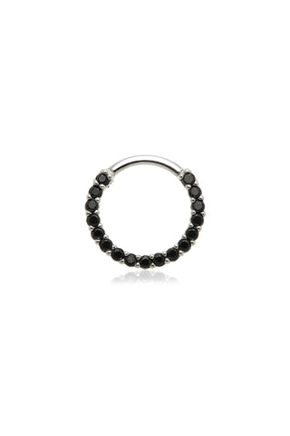 Solid 14ct Gold Pavé Black Spinel Front Facing Daith & Septum Hinge Ring - White Gold