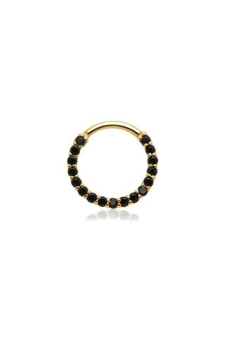 Solid 14ct Gold Pavé Black Spinel Front Facing Daith & Septum Hinge Ring - Gold