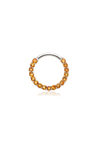 14ct Solid White Gold Citrine Pavé Front Facing Hinge Ring