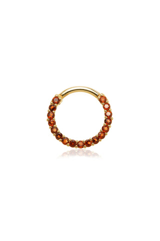 Solid 14ct Gold Front Facing Hinged Daith & Septum Ring with Pavé Garnet Gems - Gold