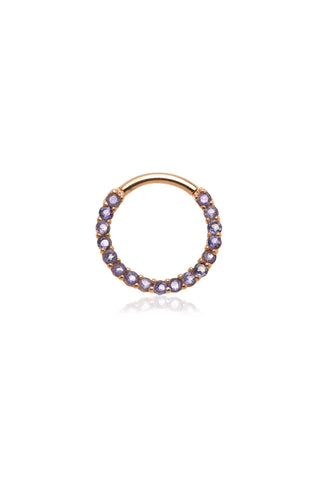 Solid 14ct Gold Front Facing Hinged Daith & Septum Ring with Pavé Iolite Gems - Rose Gold