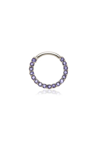 Solid 14ct Gold Front Facing Hinged Daith & Septum Ring with Pavé Iolite Gems - White Gold