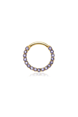 Solid 14ct Gold Front Facing Hinged Daith & Septum Ring with Pavé Iolite Gems - Gold