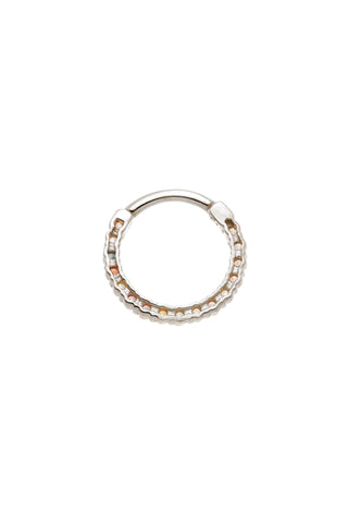 Solid 14ct Gold Front Facing Hinged Daith & Septum Ring with Pavé Multicolour Sapphire Gems -  White Gold