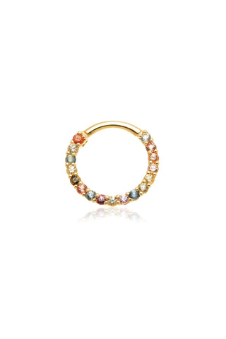 Solid 14ct Gold Front Facing Hinged Daith & Septum Ring with Pavé Multicolour Sapphire Gems - Gold