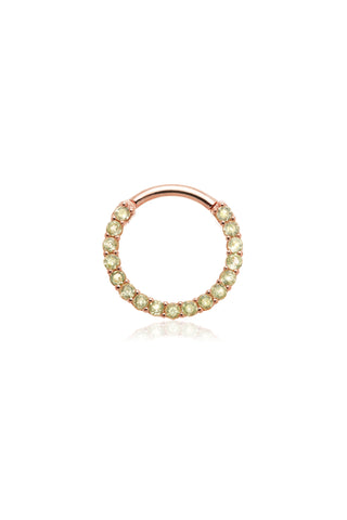 Solid 14ct Gold Front Facing Hinged Daith & Septum Ring with Pavé Peridot Gems - Rose Gold
