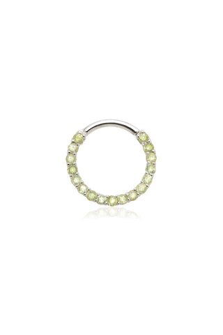 Solid 14ct Gold Front Facing Hinged Daith & Septum Ring with Pavé Peridot Gems - White Gold