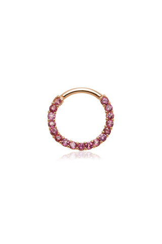 Solid 14ct Gold Front Facing Hinged Daith & Septum Ring with Pavé Rhodolite Gems - Rose Gold