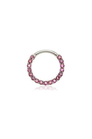 Solid 14ct Gold Front Facing Hinged Daith & Septum Ring with Pavé Rhodolite Gems - White Gold