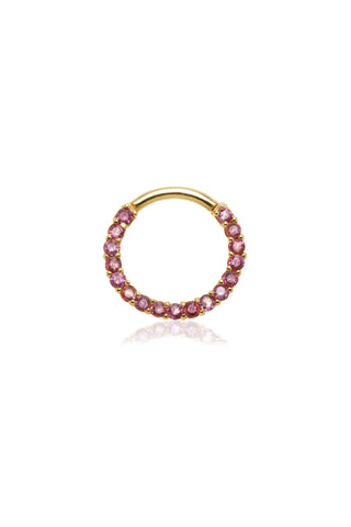 Solid 14ct Gold Front Facing Hinged Daith & Septum Ring with Pavé Rhodolite Gems - Gold