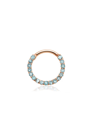 Solid 14ct Gold Front Facing Hinged Daith & Septum Ring with Pavé Swiss Blue Topaz Gems - Rose Gold