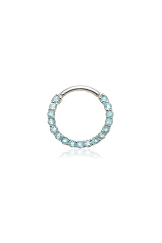 Solid 14ct Gold Front Facing Hinged Daith & Septum Ring with Pavé Swiss Blue Topaz Gems - White Gold
