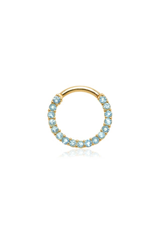 Solid 14ct Gold Front Facing Hinged Daith & Septum Ring with Pavé Swiss Blue Topaz Gems - Gold