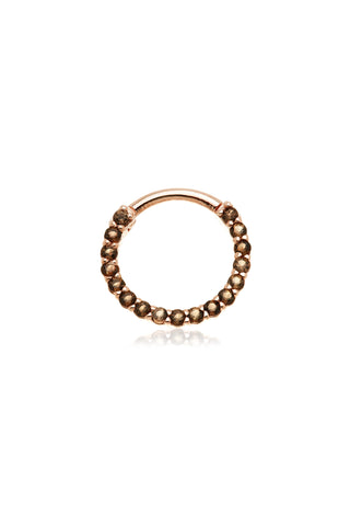 Solid 14ct Gold Front Facing Hinged Daith & Septum Ring with Pavé Smoky Quartz Gems - Rose Gold