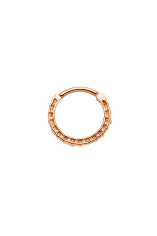 Solid 14ct Gold Front Facing Hinged Daith & Septum Ring with Pavé Smoky Quartz Gems - Rose Gold
