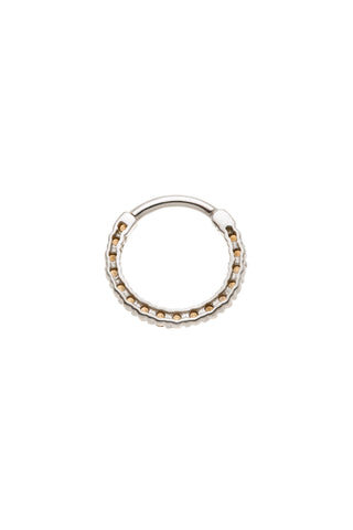 Solid 14ct Gold Front Facing Hinged Daith & Septum Ring with Pavé Smoky Quartz Gems -  White Gold