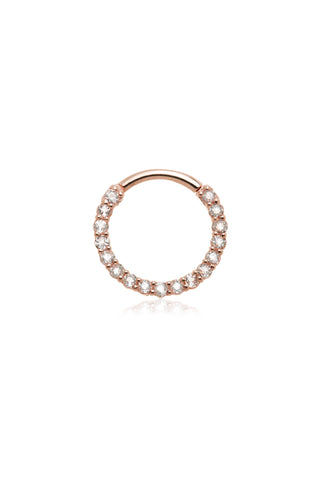 Solid 14ct Gold Front Facing Hinged Daith & Septum Ring with Pavé White Topaz Gems - Rose Gold