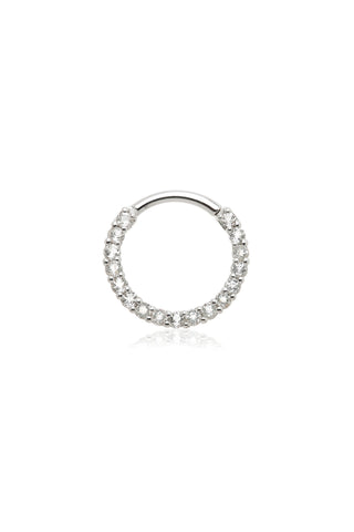 Solid 14ct Gold Front Facing Hinged Daith & Septum Ring with Pavé White Topaz Gems - White Gold