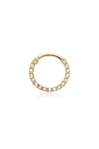 Solid 14ct Gold Front Facing Hinged Daith & Septum Ring with Pavé White Topaz Gems - Gold