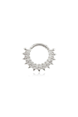 Solid White Gold Pavé Gem Spike Daith Septum Ring