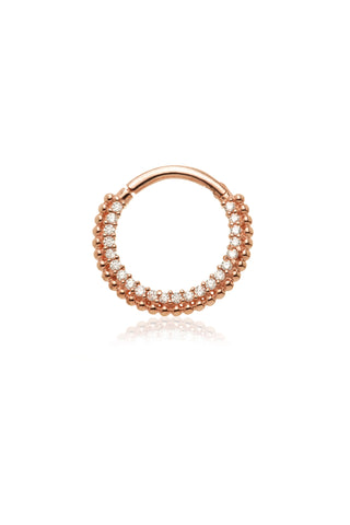 Solid Gold Pavé Gem Ball Daith & Septum Ring - Rose Gold