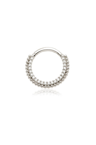 Solid Gold Pavé Gem Ball Daith & Septum Ring - White Gold