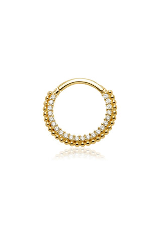 Solid Gold Pavé Gem Ball Daith & Septum Ring - Gold